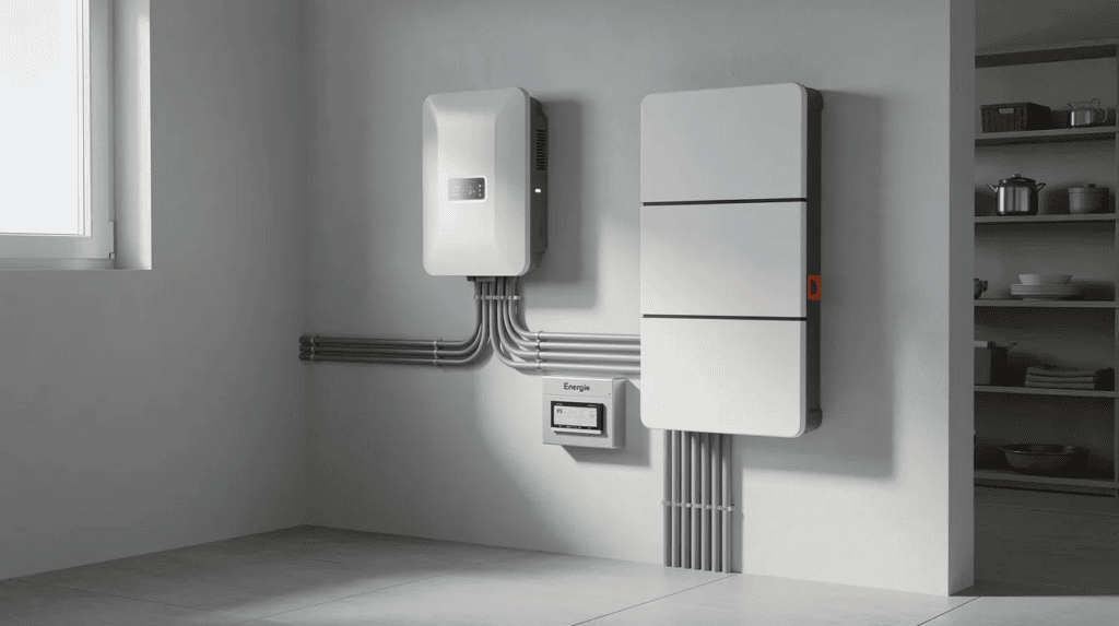 Moderne Solar- und Wärmepumpenheizung für nachhaltige Energie im Haus.