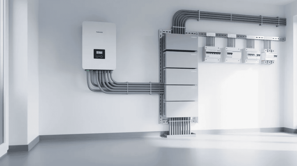 Modernes Energiemanagementsystem mit Solar- und Stromspeichertechnik.